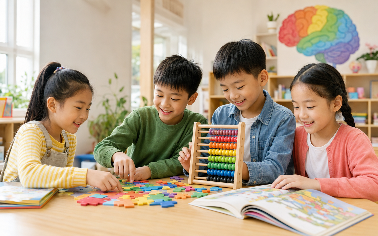 Chinese children enjoying a brain-training activity together